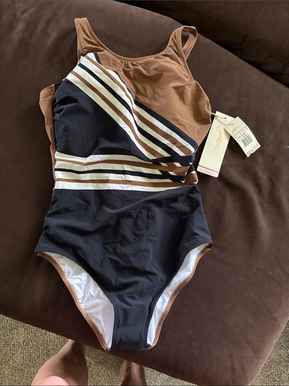 Gottex Brown and Black Striped One-Piece Swimsuit